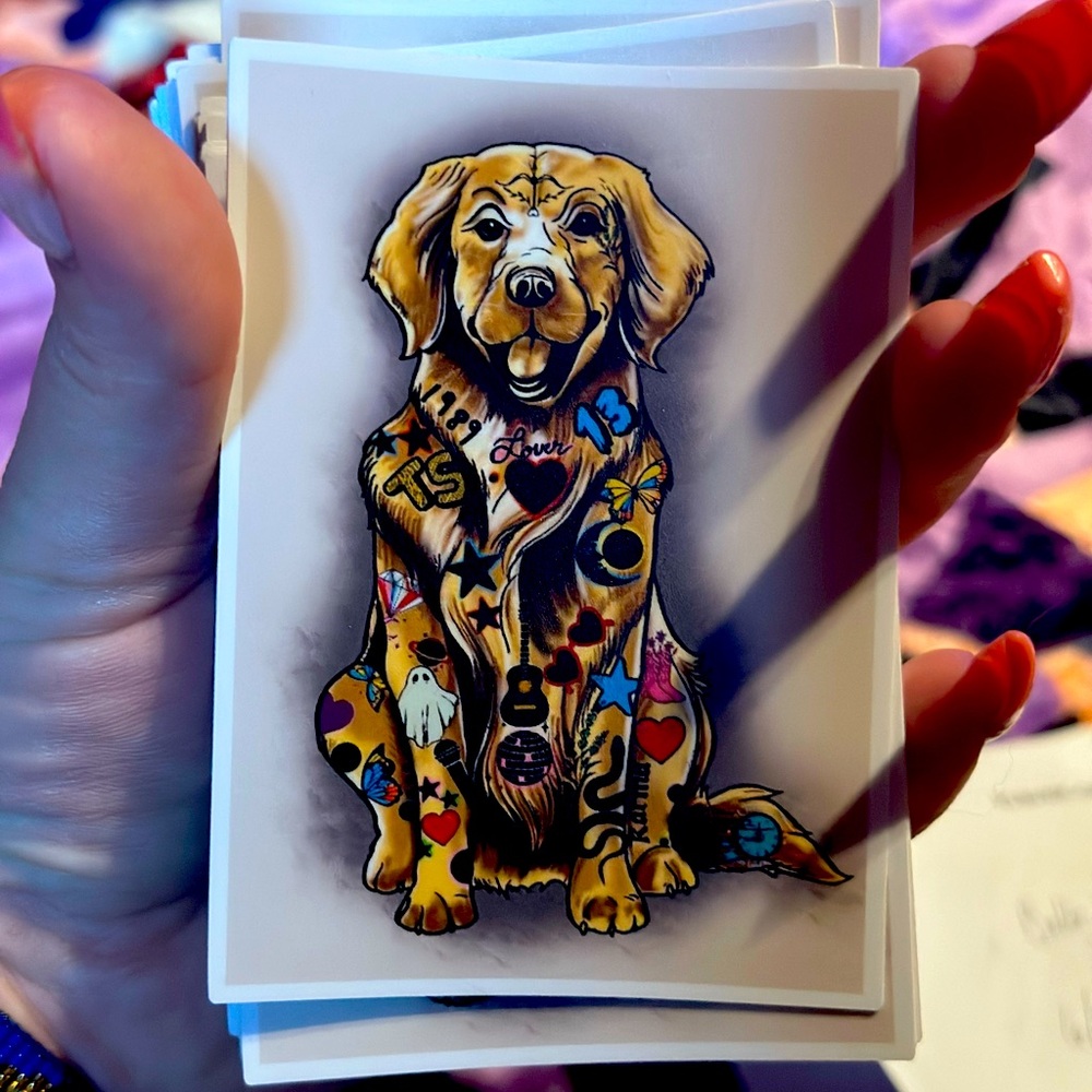 Taylor Swift tattooed golden retriever sticker